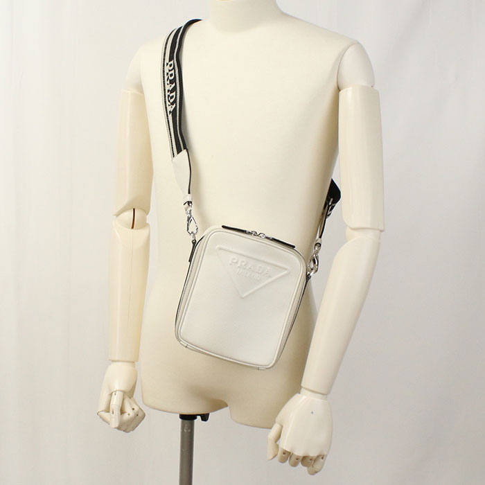 PRADA 2VH154 Shoulder Bag Safiano Crossbody bag leather white mens(unisex)