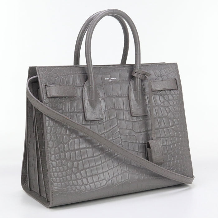 SAINT LAURENT 398709 Handbag Sac de Jules Small 2Way Tote Bag Embossed leather gray Women