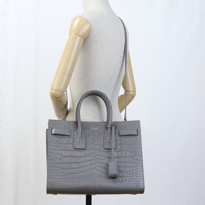 SAINT LAURENT 398709 Handbag Sac de Jules Small 2Way Tote Bag Embossed leather gray Women