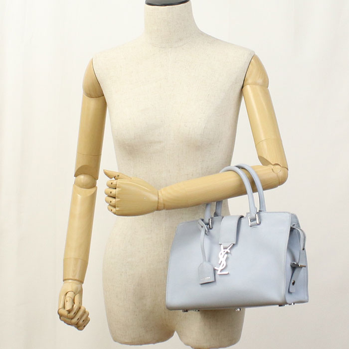 SAINT LAURENT 421871 Handbag Baby mosquito bus 2WAYTote Bag leather blue Women