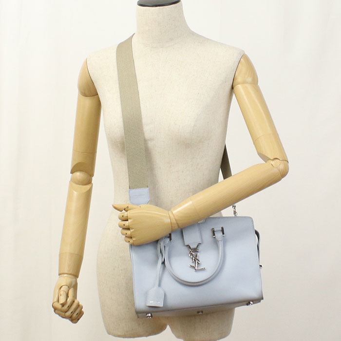 SAINT LAURENT 421871 Handbag Baby mosquito bus 2WAYTote Bag leather blue Women