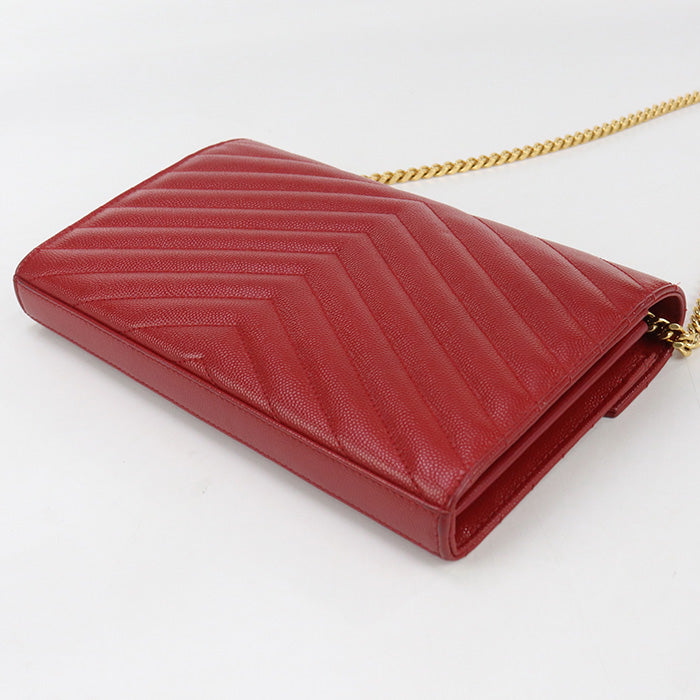 SAINT LAURENT 377828 Classic Cassandra Chain wallet leather red Women