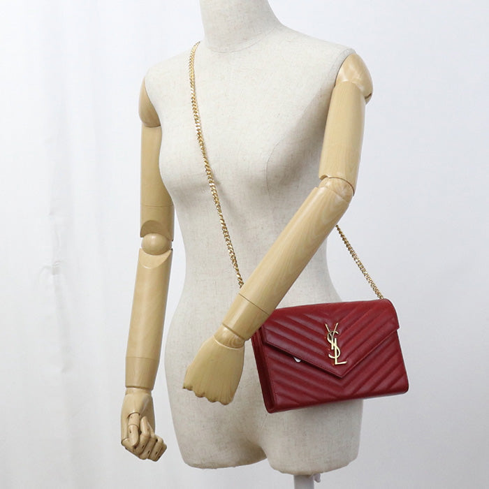 SAINT LAURENT 377828 Classic Cassandra Chain wallet leather red Women