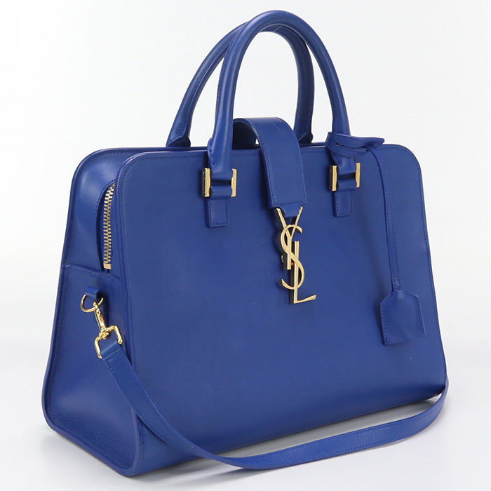 SAINT LAURENT 357395 Handbag Monogram Kabas 2WAY handbag leather blue Women
