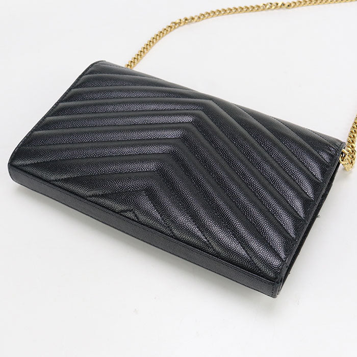 SAINT LAURENT 377828 Cassandra Chain wallet leather black Women