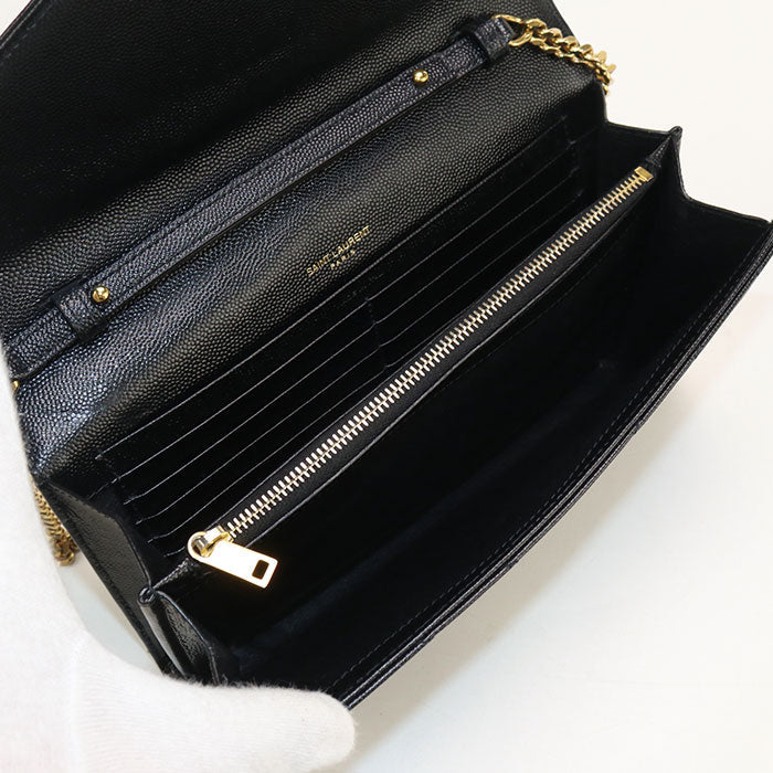 SAINT LAURENT 377828 Cassandra Chain wallet leather black Women