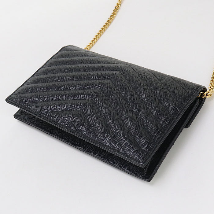 SAINT LAURENT 393953 envelope Cassandra Chain wallet Calfskin black Women