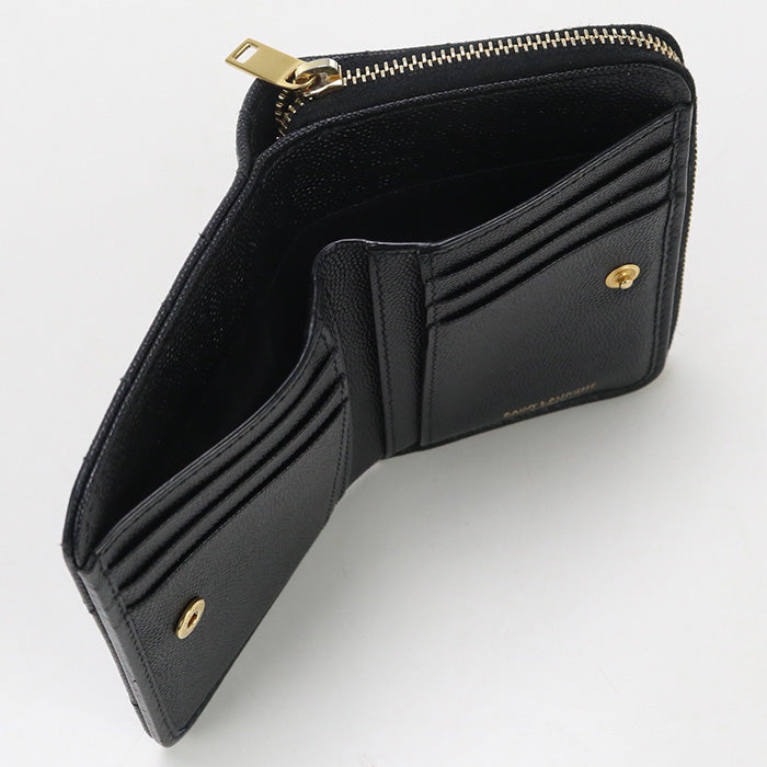 SAINT LAURENT  Zip around Monogram Bi-fold wallet with coin purse black Women