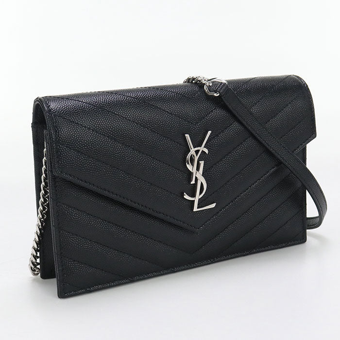 SAINT LAURENT 742920 envelope Cassandra Chain wallet Calfskin black  Women