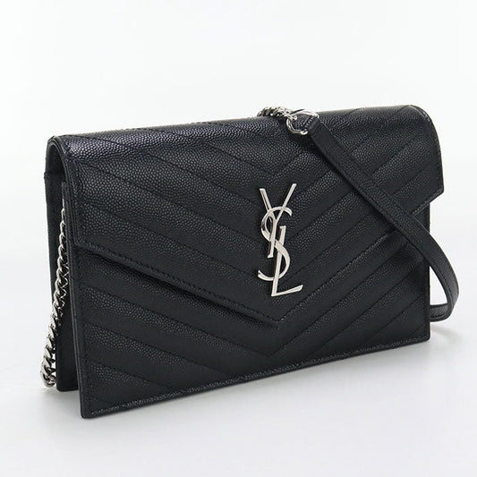 SAINT LAURENT 742920 envelope Cassandra Chain wallet Calfskin black  Women