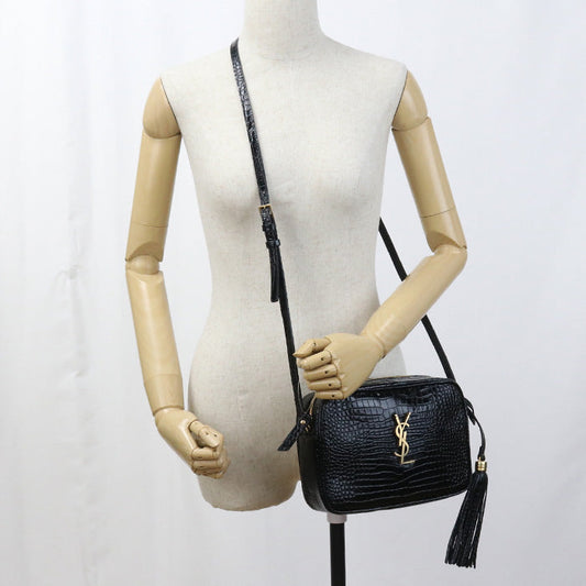 SAINT LAURENT 612544 Diagonal Shoulder Bag/Croco embossed leather black Women