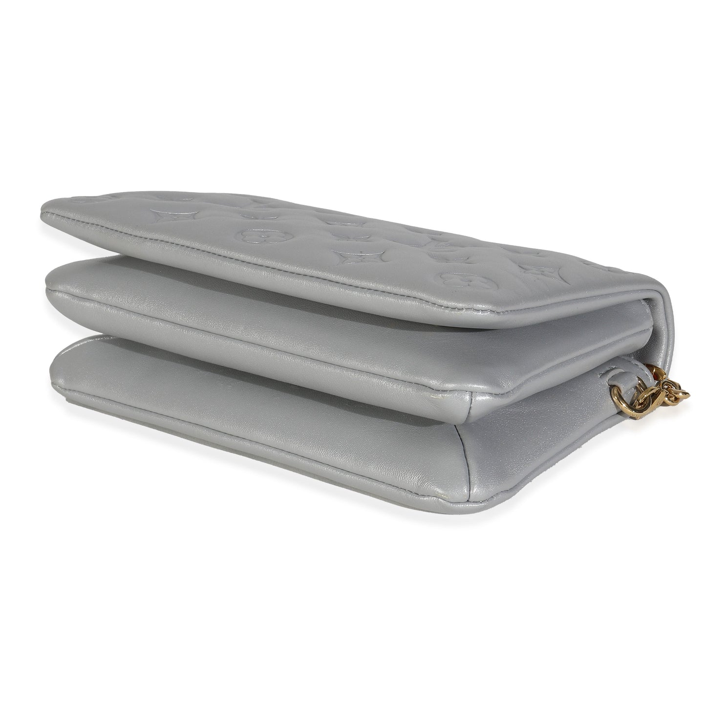 Louis Vuitton Silver Metallic Lambskin Embossed Monogram Pochette Coussin